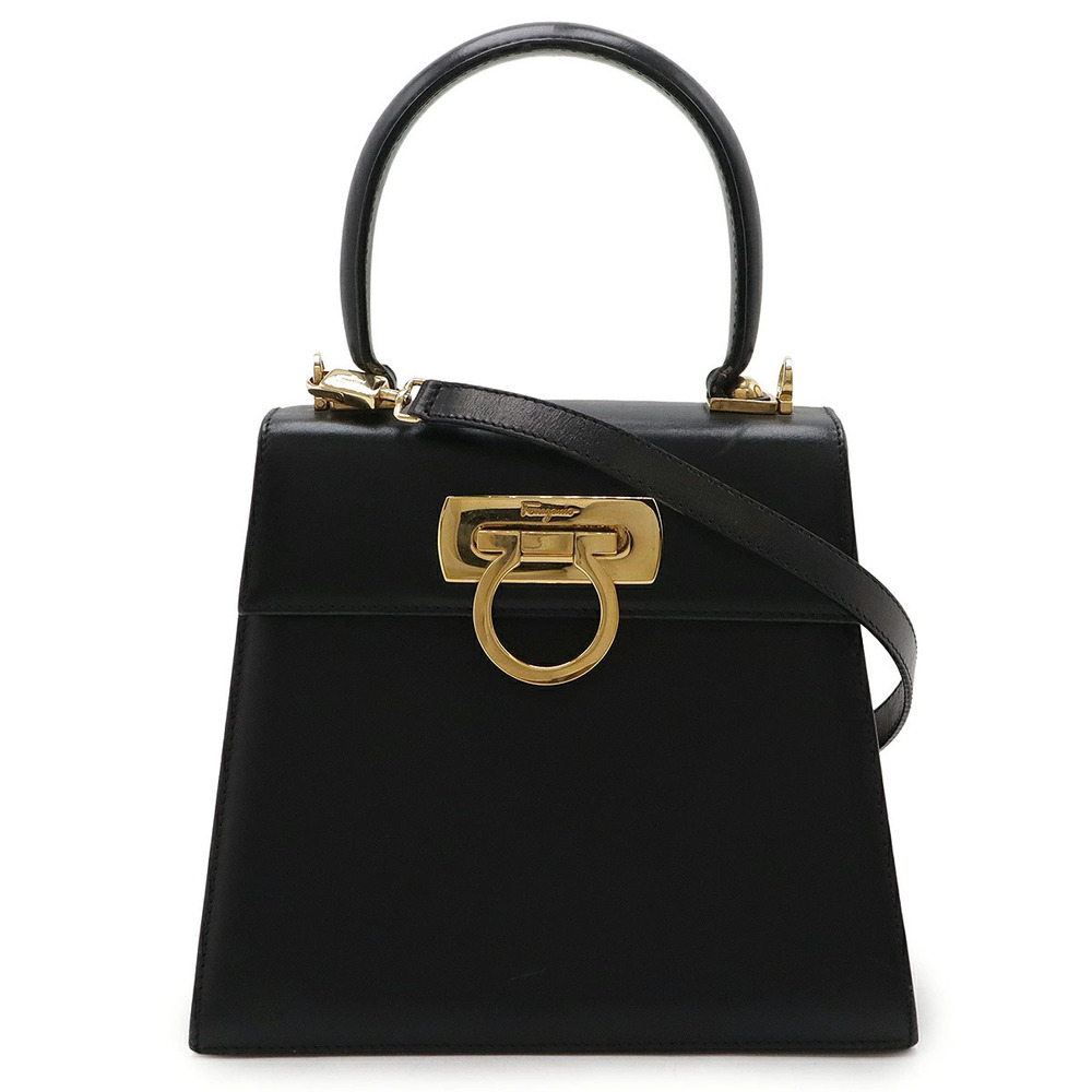 Salvatore Ferragamo Gancini 2way Shoulder Bag Leather Black